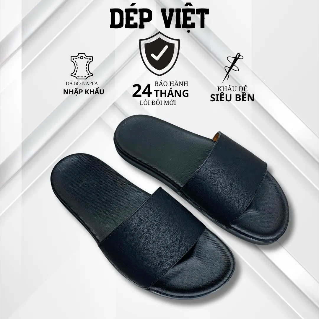 Dép da nam [ Khâu Quai Đế ] Dép Việt siêu bền DTR, dép lê nam thích hợp đi hàng ngày đế cao su hai lớp bền bỉ êm chân. Slipper DéP Quai Ngang Đế Bằng