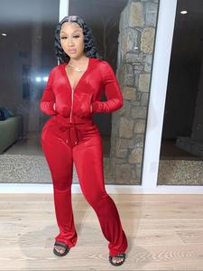 Women's Solid Zip Up Pocket Hoodie & Drawstring Waist Pants Velvet Two-piece Set, Casual Long Sleeve Hooded Sweatshirt & Pocket Trousers for Fall & Winter, Women's Clothes for Daily Wear Valentine's Day, gift