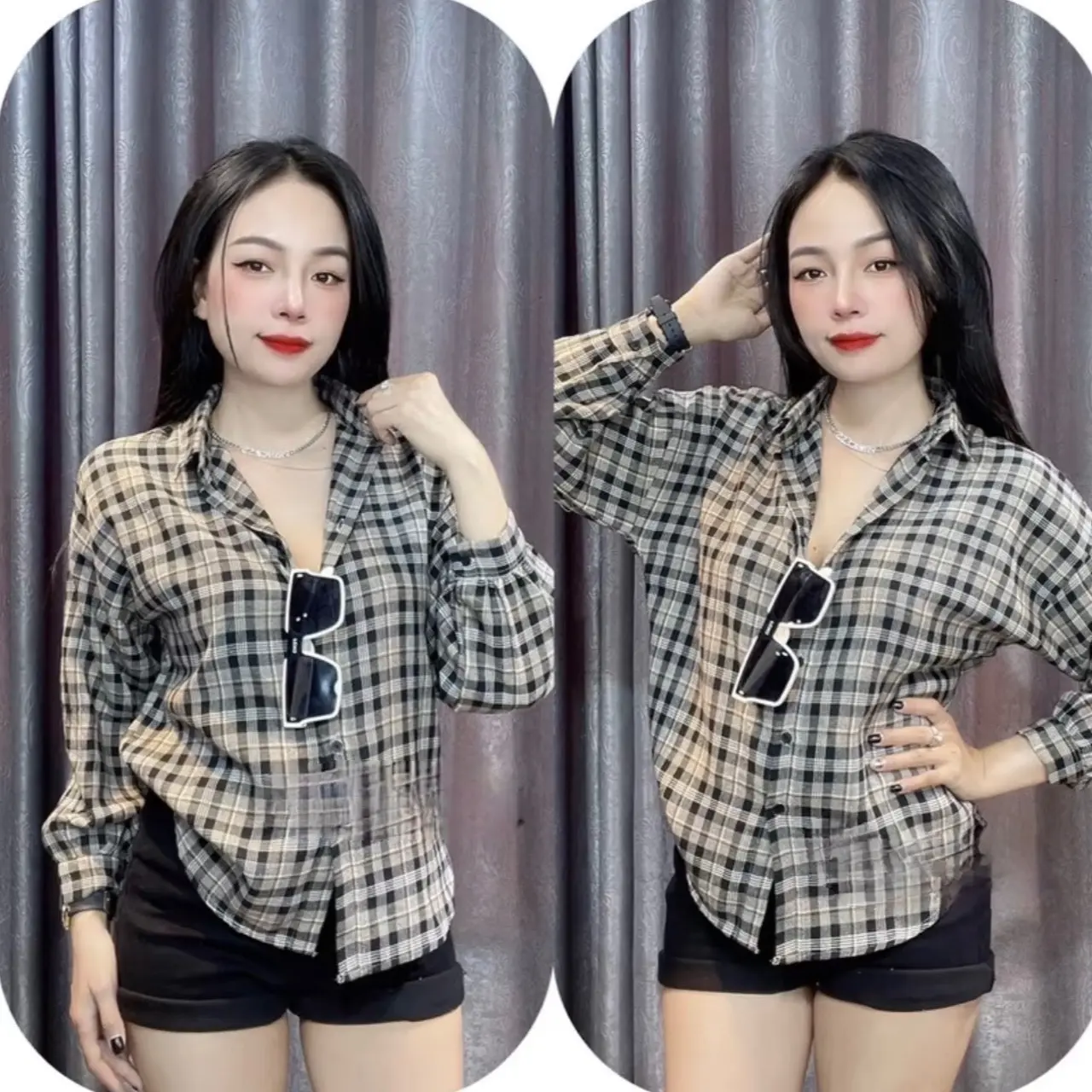 Áo Sơ Mi Nữ Kẻ Ô Form Rộng 40-65kg mặc vừa Phong Cách Hàn Quốc Women Top Cotton Shirt