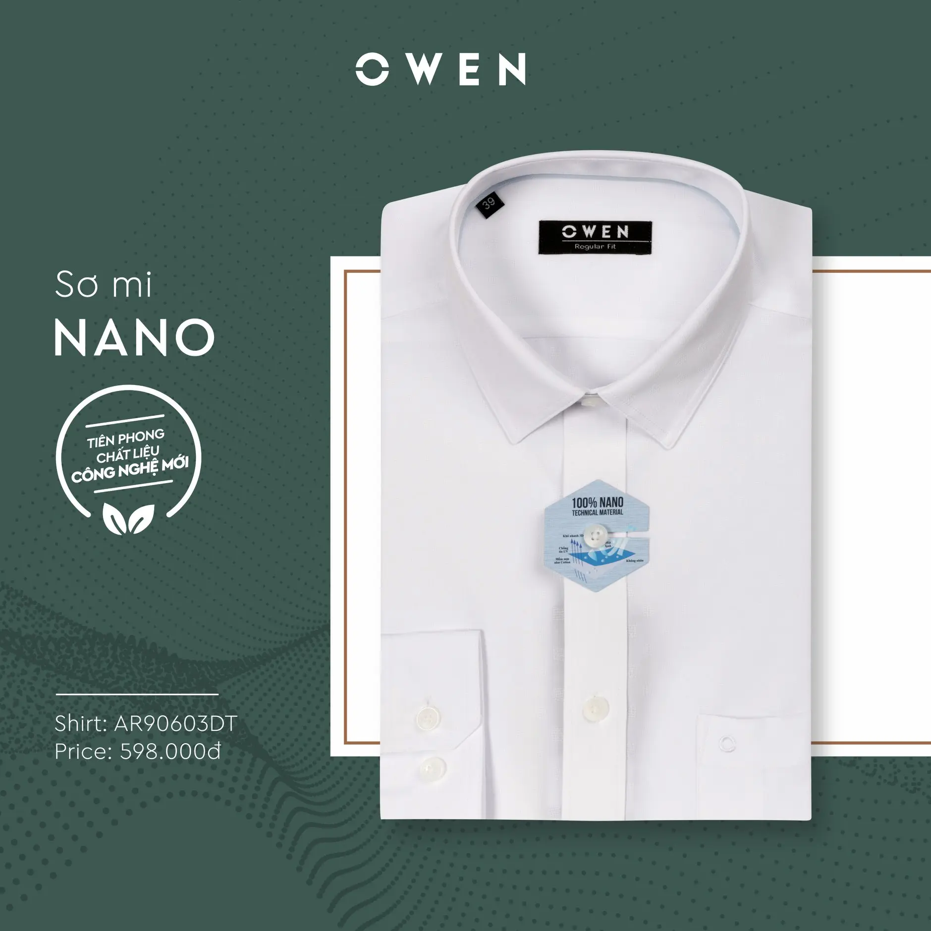 OWEN - Áo sơ mi trắng DÀI TAY chất NANO không nhăn (REGULAR/SLIM) Menswear Nam