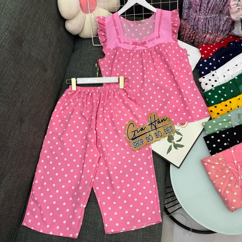 40-75kg ĐỒ BỘ MẶC NHÀ QUẦN LỬNG CÓ TÚI VẢI LỤA HÀN ĐẸP HOẠ TIẾT BI CỔ PHỐI VIỀN MAY KĨ Nữ