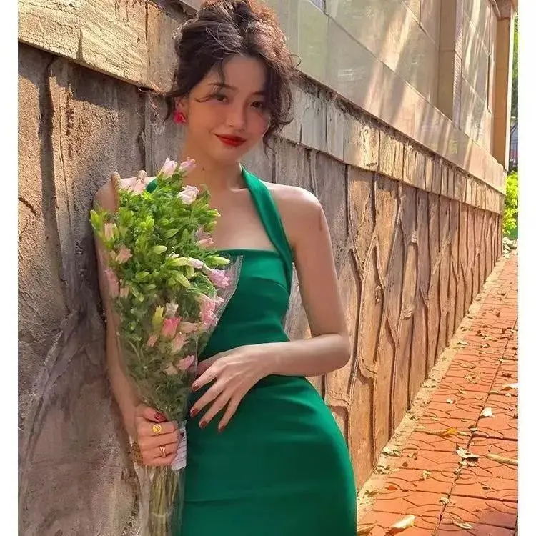 Váy Cổ Yếm, Phong Cách Dễ Thương Và Gợi Cảm, Dành Cho Nữ, Phong Cách Mùa Hè Và Hàn Quốc, Thanh Lịch, Cô Gái Nóng Bỏng, Ôm Vừa Vặn, Dây Treo, Váy Bodycon Quấn