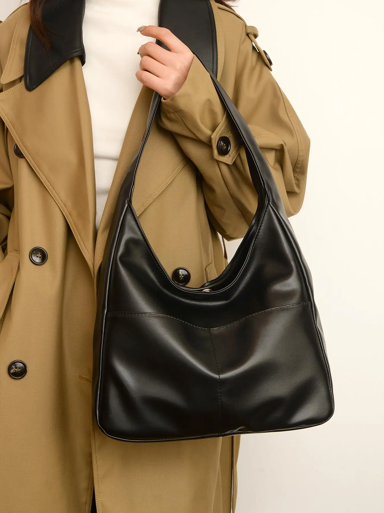 Women's Solid Color Shoulder Bag, Fashionable Large Capacity Tote Bag for Work & Daily Used, Casual Trendy Versatile High-quality Daily Commuting Bag