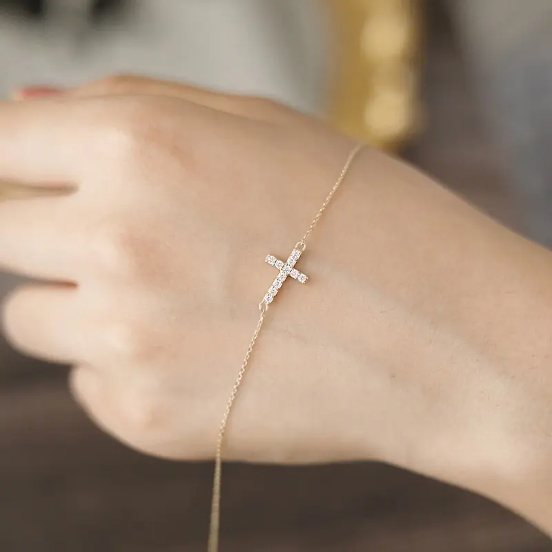 Cross Bracelet Women's Sterling Silver Fine Diamond Light Luxury Design Simple Niche Cross-Border Hot Sale 2023 New
