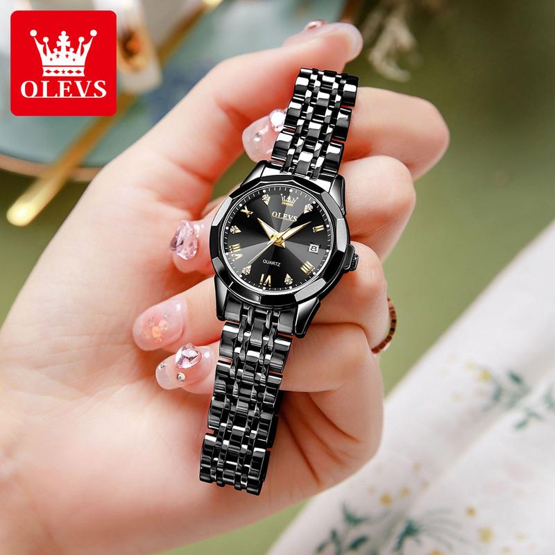  OLEVS Đồng hồ nữ dây thép không gỉ lịch có chức năng phát sáng chống thấm nước đồng hồ nữ Women Watch Đeo Tay 