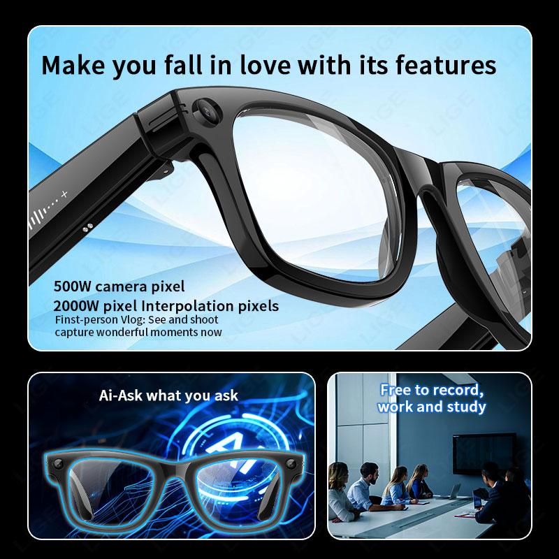 2025 New Camera Video Smart Glasses Men AI Voice Assistant Eyeglasses Translation Bluetooth Call WIFI Transmission Photo Glasses
