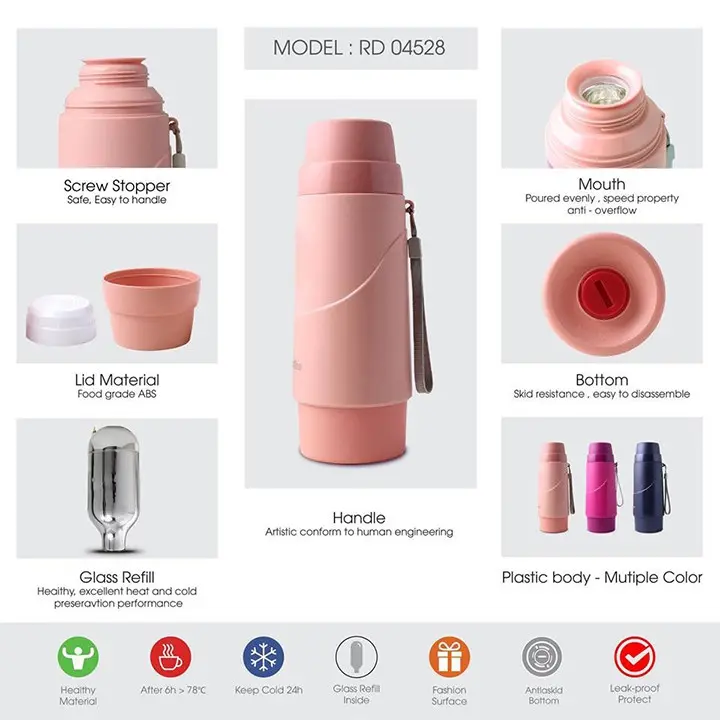 Phích nước mini Rạng Đông, bình giữ nhiệt đựng nước nóng cầm tay 450ml, Model RD 04528 N2 1