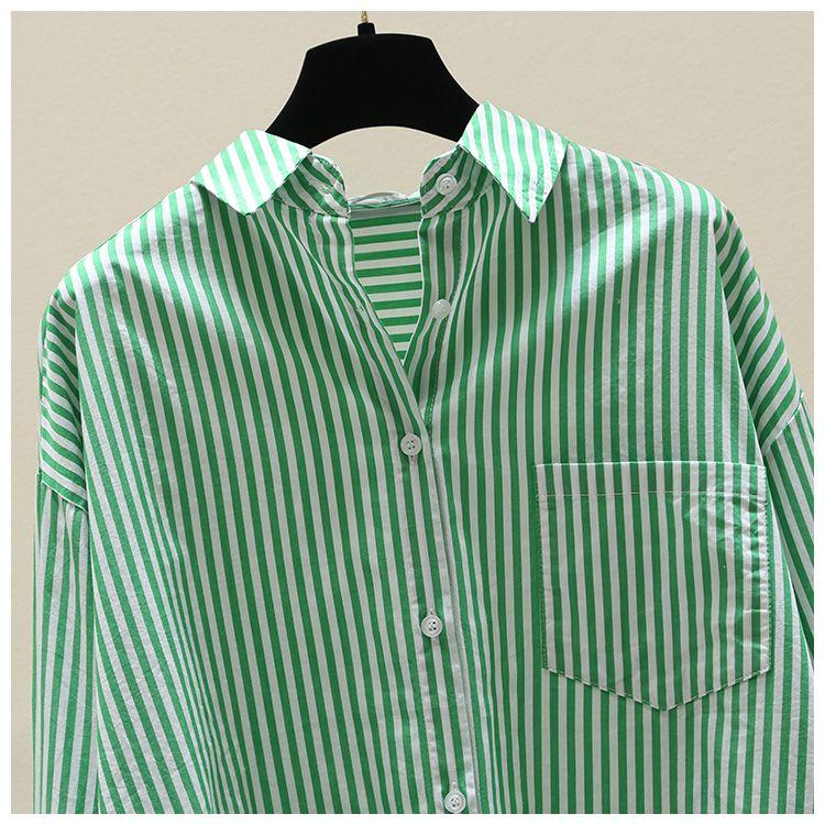 Product Introduction of [Frsud] pure cotton striped printed shirt, women's loose, long sleeve, simple casual style, half-length cardigan shirt, suitable for women, new in 2024 XL [211rx royal blue] blouse & shirt 20