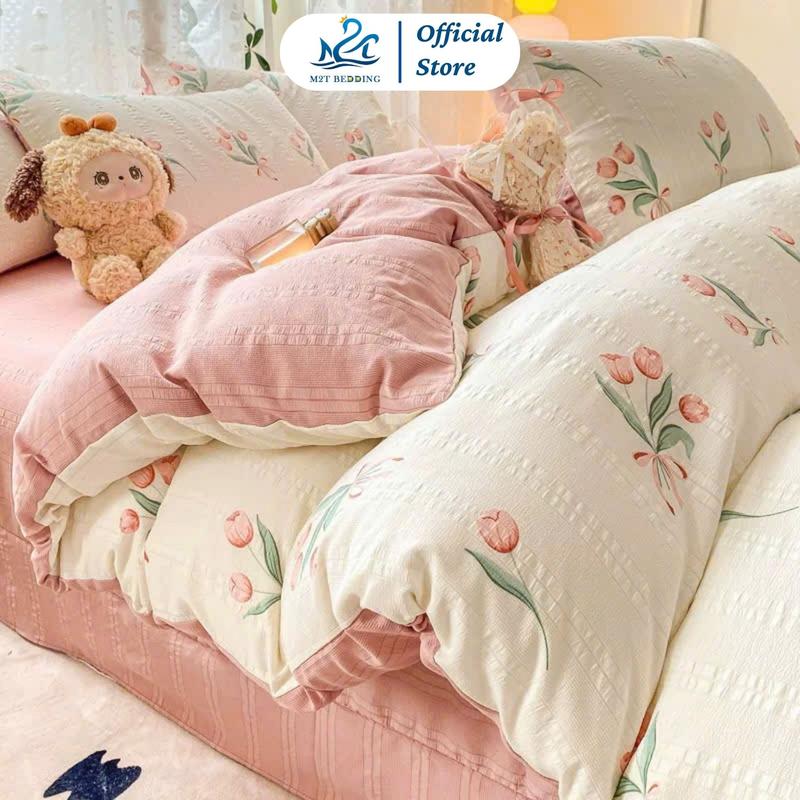 Bộ vỏ chăn ga gối Icy M2T Bedding gồm ga giường, 2 vỏ gối và vỏ chăn có khóa kéo để lồng ruột (Không kèm ruột bông bên trong chăn) mềm mại, thoáng mát