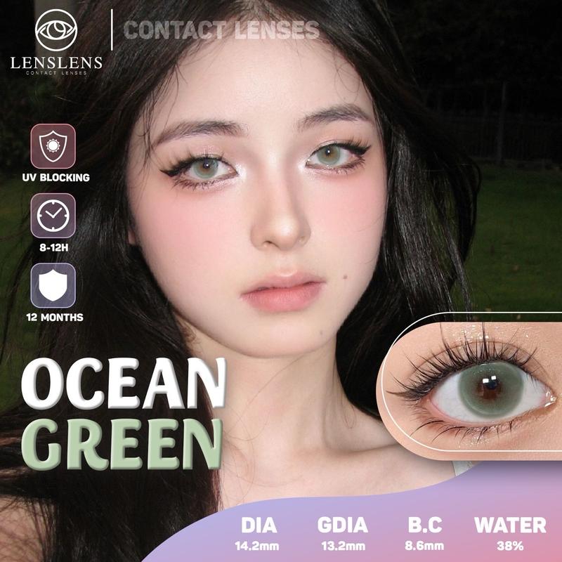 Lens Mắt Kính Áp Tròng Xanh Lá Nhũ ngọċ Trai Ocean Green 0-8 Độ ( Vui Lòng Đặt 2 chiếc)