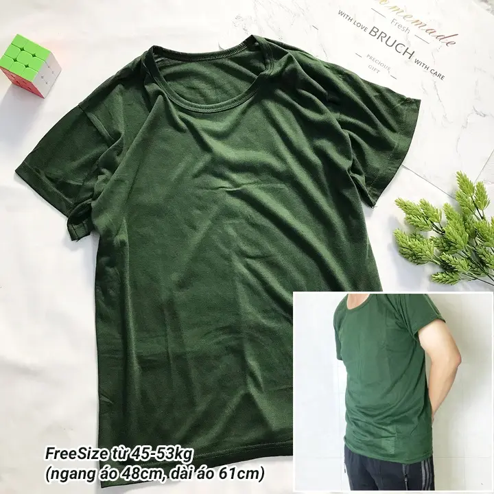 Áo thun Nam tay ngắn 50kg-60kg màu xanh lính cotton mềm mát mỏng - AN41Cổ Tròn Menswear