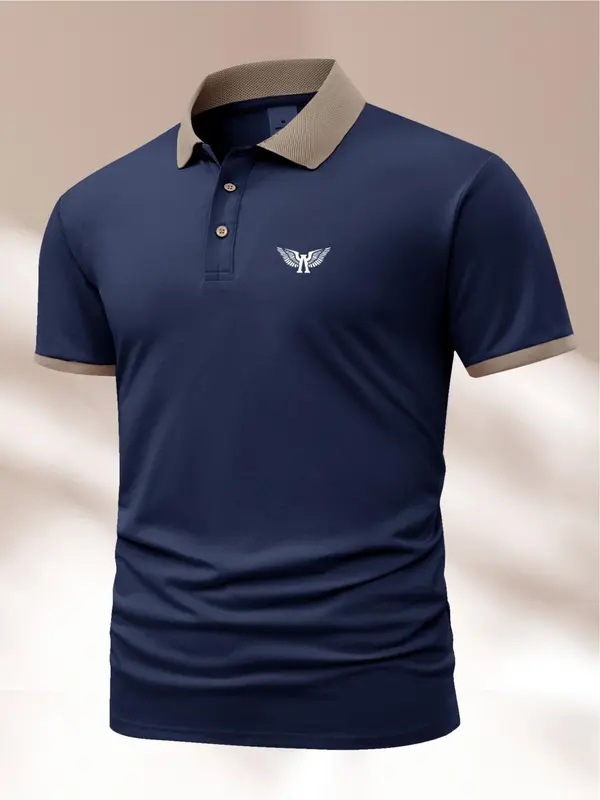 Men's Wing Print Polo Shirt, Regular Fit Casual Short Sleeve Collared Top for Summer, Fashion Men's Clothes for Daily Wear 2