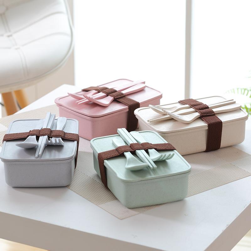 Microwaveable Lunch Box Bamboo Fiber High-End Sealed Square Plastic Wheat Straw Lunch Box with Compartments No Odor Mixing 0