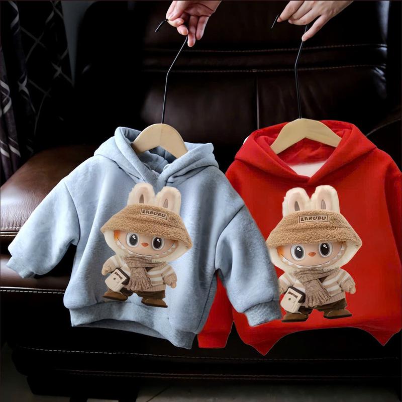  nỉ bông có mũ  nỉ  LABUBU   trai và  gái chất nỉ bông phối màu in nhiệt 5D dễ phối đồ size từ 6-30kg áo  hoodie cho bé 