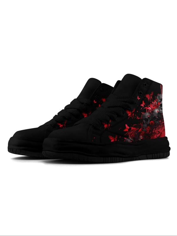 Women's Floral & Skull Print Lace Up High Top Canvas Sneakers, Fashionable Skull Pattern Shoes for Daily Wear, Casual Comfortable Sports Shoes for Women & Girls 4