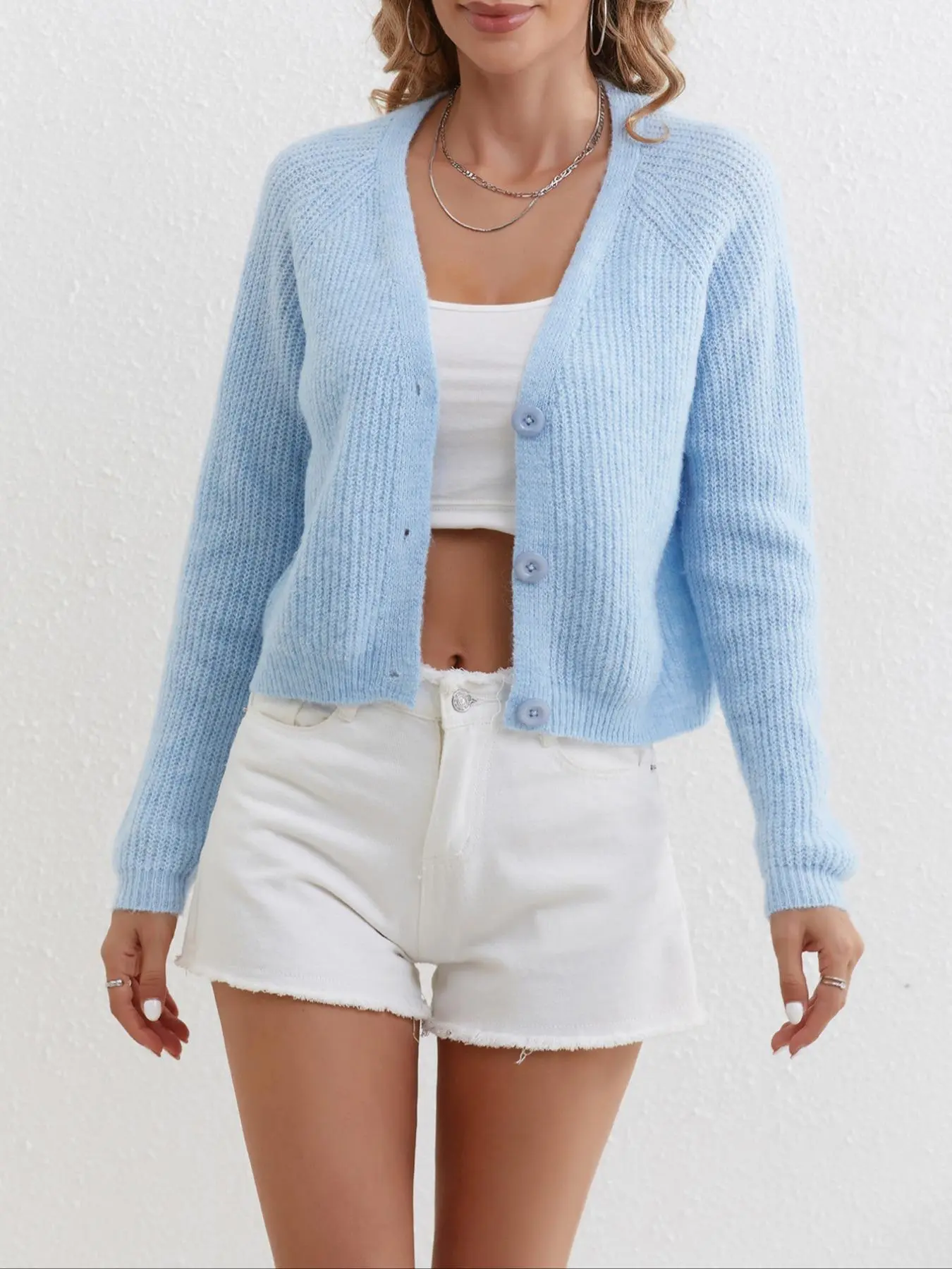 Women's Plain Button Front Raglan Sleeve Cardigan, Casual Long Sleeve Knitwear for Fall & Winter, Fashion Women's Knit Clothing for Daily Wear