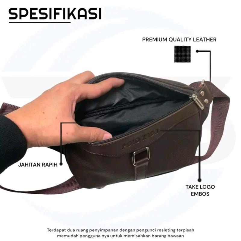 Waistbag Pria Bahan Kulit Pu leather Kekinian High Quality Premium Pinggang Cowok Slingbag 4