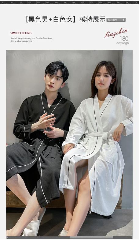 Product Introduction of Four Seasons Nightgown for Men and Women Spring and Summer Couple One Male and One Female Hotel Beauty Salon Waffle Pure Cotton Bathrobe 11