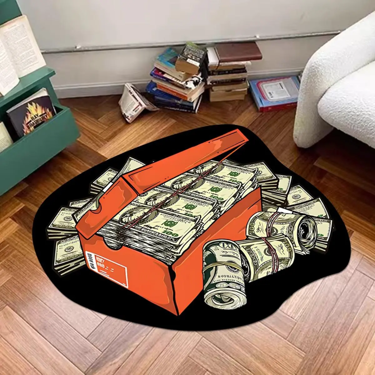 Money Box Pattern Floor Mat, Creative Design Non-slip Floor Carpet, Decorative Area Rug for Home Living Room & Bedroom
