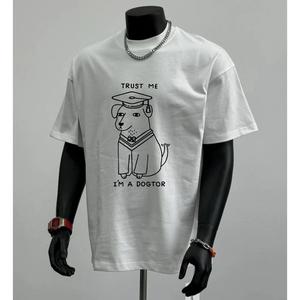 ผ้าฝ้ายคอกลมแขนสั้นเสื ้อยืดผู้ชายเทรนด์ภาษาอ ังกฤษพิมพ์ฤดูร้อนด้านบ หลวมพร้อมเสื้อยืดขนาด