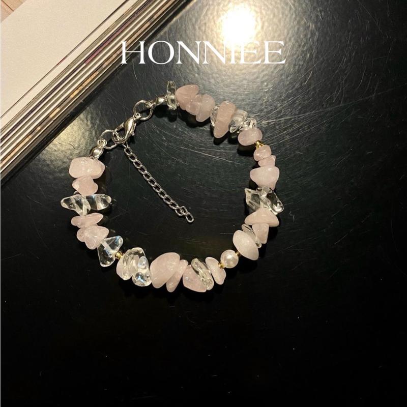 [089-090] Set vòng nữ đá thô màu hồng 3-5mm nữ tính 0