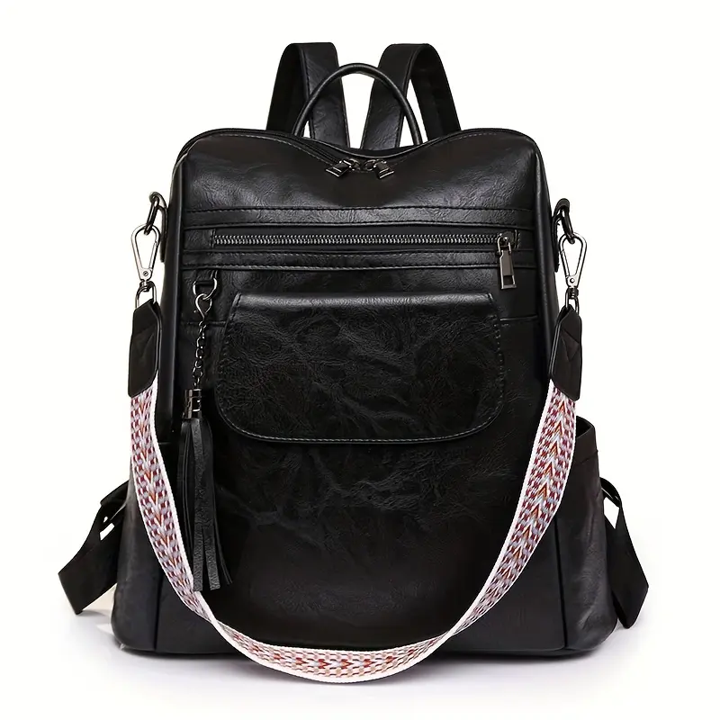 Women'S Large Capacity Retro Backpack - Black with Tassel Accents, Adjustable Strap, Zipper Closure, Casual Style, Movie-Themed Design, Casual Backpack |     Movieinspired Backpack |     Durable Backpack 6