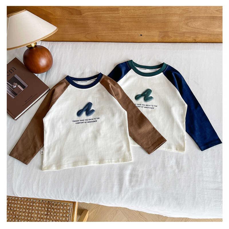 Product Introduction of Wind Valley 2024 new children's clothing Korean version contrasting color raglan sleeve T shirt boys versatile base for spring and autumn 18