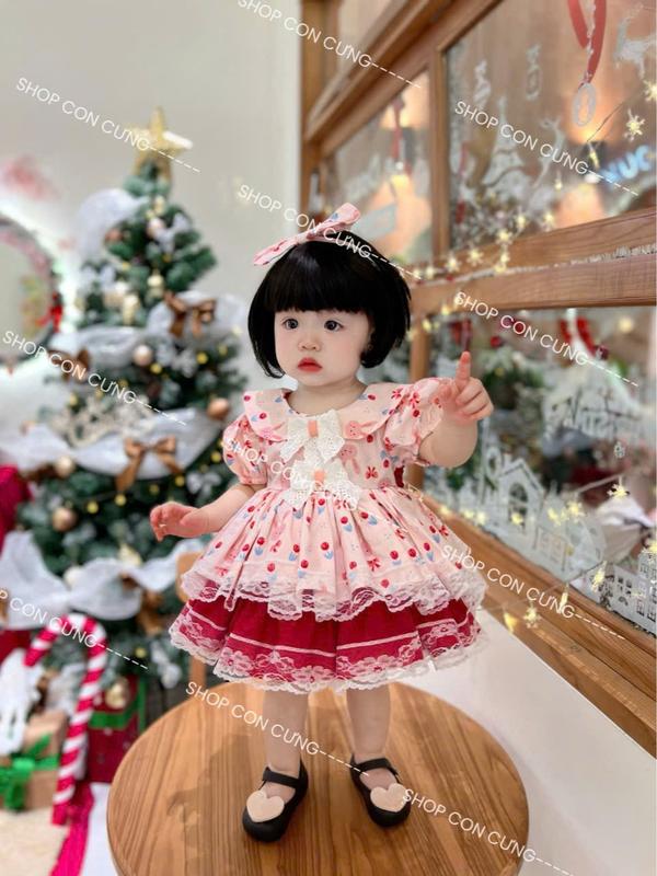 [BST Tết 2025] Đầm công chúa phom xoè màu hồng hoạ tiết chấm bi kèm nơ siêu dễ thương cho bé - Shop Con Cưng body  tet