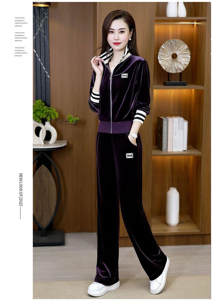 Product Introduction of Bộ Đồ Thể Thao, Nhung Vàng, Dành Cho Nữ, Mùa Xuân Và Mùa Thu, European Station, Ngoại Cỡ, Thời Trang Và Phong Cách, Trẻ Trung, Quần Ống Rộng, Bộ Hai Mảnh, Hàng Mới Về 26