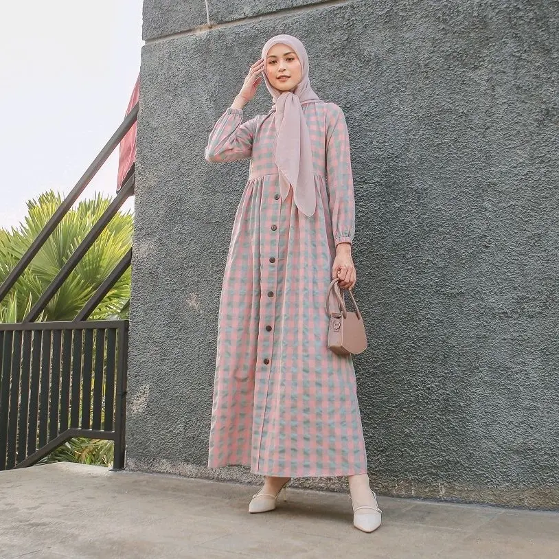 Dress Maya Gamis Katun Busui Size S - XL kancing karet Muslim Nyaman