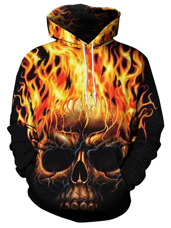 Unisex Men's Skull Print Drawstring Hoodie, Regular Fit Punk Pocket Hooded Long Sleeve Pullover, Men's Clothes for Spring & Fall, Emo Outfits 6