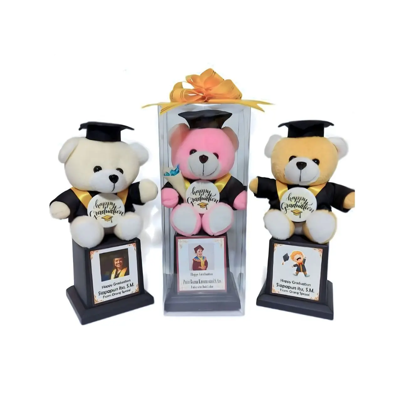 BONEKA WISUDA MIKA COSTUM/PIALA BONEKA/TROPHY WISUDA/HADIAH ULANG TAHUN/KADO WISUDA MURAH Plastik