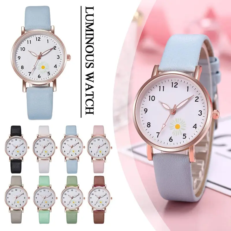 Đồng Hồ Đeo Tay Nữ, Hợp Xu hướng, Dạ Quang, Thiết Kế Đơn Giản, Dây Da Thường Ngày Phong Cách Thạch Anh, Thích Hợp Làm Quà Tặng, Đồng Hồ Đồng Hồ Watch Led 2