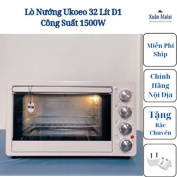 Lò Nướng Ukoeo 32 Lít Công Suất 1500W Điều Chỉnh Thanh Nhiệt Riêng Biệt ( phù hợp sử dụng gia đình )