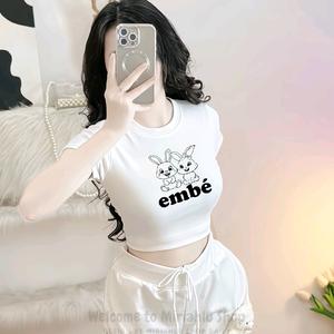 Áo Thun Croptop Borip Ôm Body Nữ Form Basic Cổ Tròn Tay Ngắn In Hình Thỏ Em Bé, Kích Cở S M L, Áo Croptop Ôm Body Nữ Áo Kiểu Xinh Đẹp In Hình Độc Lạ Đi Biển Đang Hot 2025 Mặc Hè Mặc Nhà Mặc Đi Chơi Thoải Mái Có Bigsize Đến 65kg