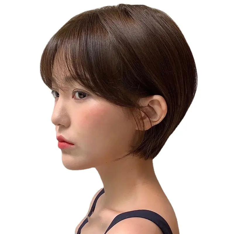 Washable Light Brown Short Straight Wig Reusable Breathable Hair Cover for Women Party Cosplay Props New