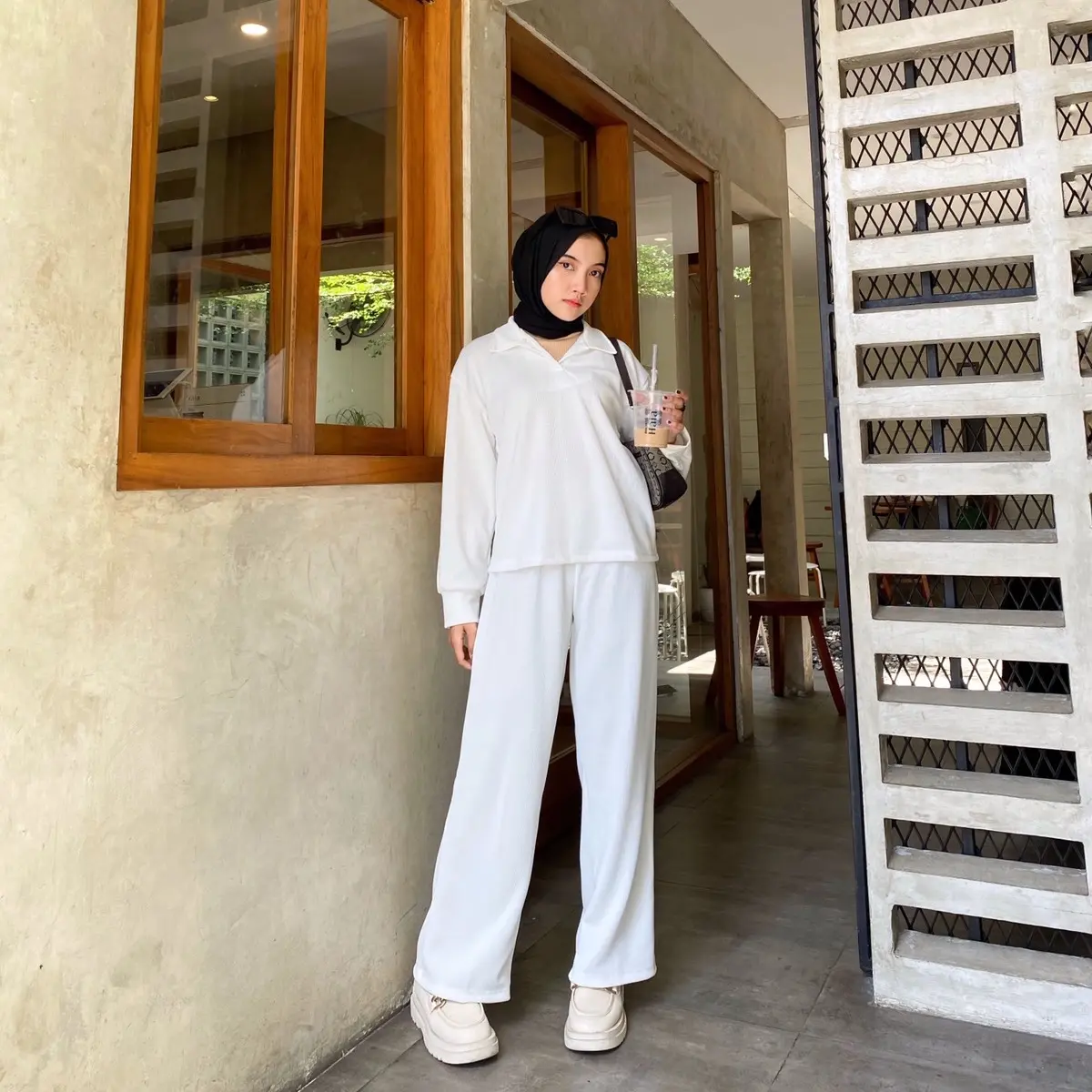 HL Liza One Set Polo Knit- Setelan Knitwear Panjang Wanita Realpict