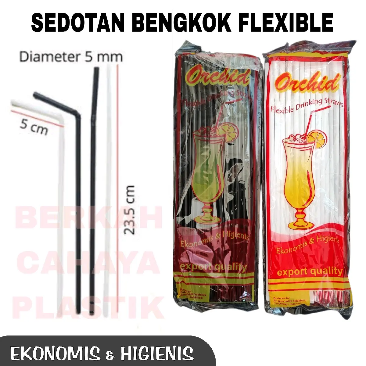 Sedotan Bengkok / Sedotan Flexible / Sedotan Tekuk Putih&Hitam