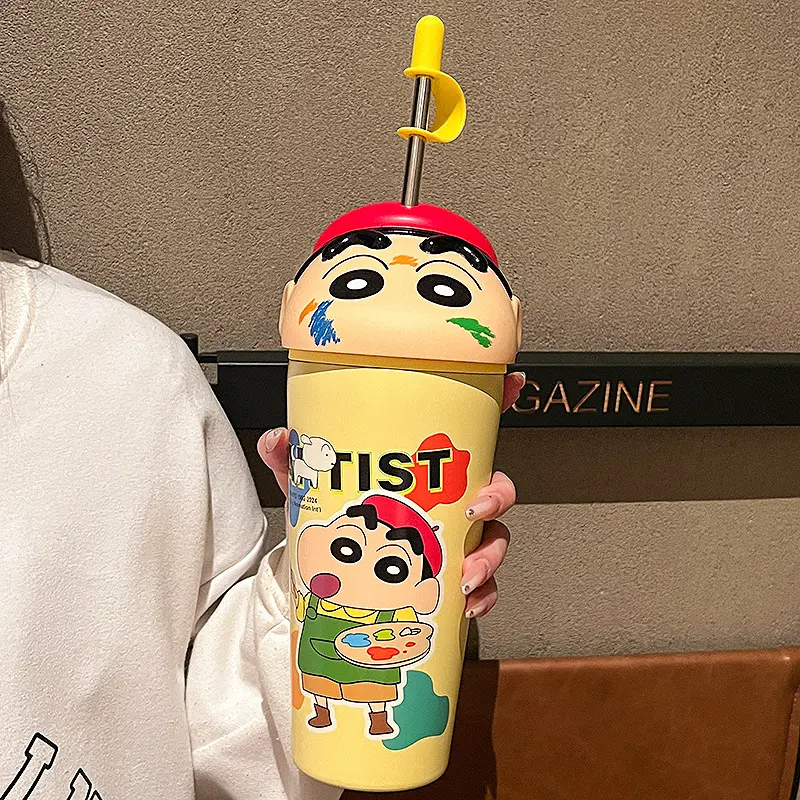 Crayon shin-chan water cup new straw girl cute portable cup Stainless steel thermos cup home outdoor