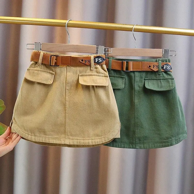 Kids Girls Khaki Skirts Cute Workwear Cotton Skirt 2024 New Fashion Summer Clothing Teenage Girls Streetwear Skirt Korean Style
