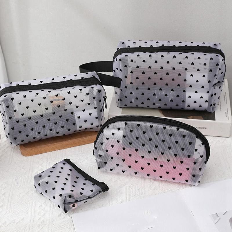 High Quality Heart Transparent Mesh Makeup Bag Multifunction Portable Ladies Toiletry Storage Bag Black/White/Beige Lipstick Organizer Bags 1