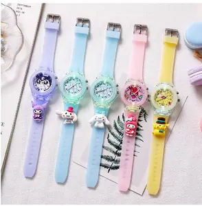 Jam Tangan Anak Jarum Lampu LED Silicon Transparan Kuromi Melody Stella Fashion Perempuan Karet