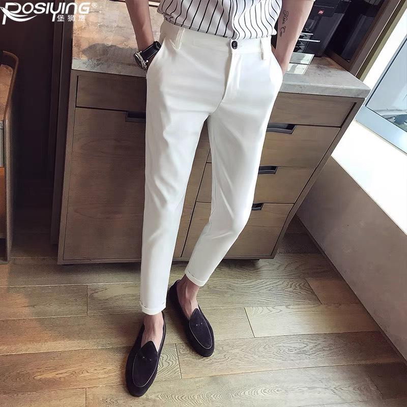 [Có size Đại] QUẦN TÂY NAM CAO CẤP VẢI ĐẸP CO GIÃN DÁNG HÀN ÔM BODY TRẮNG SÁNG SANG TRỌNG ỐNG NHỎ MUA VỀ MẶC KHÔNG CẦN SỮA Menswear Pants Màu Trắng Z1 Ong Ong