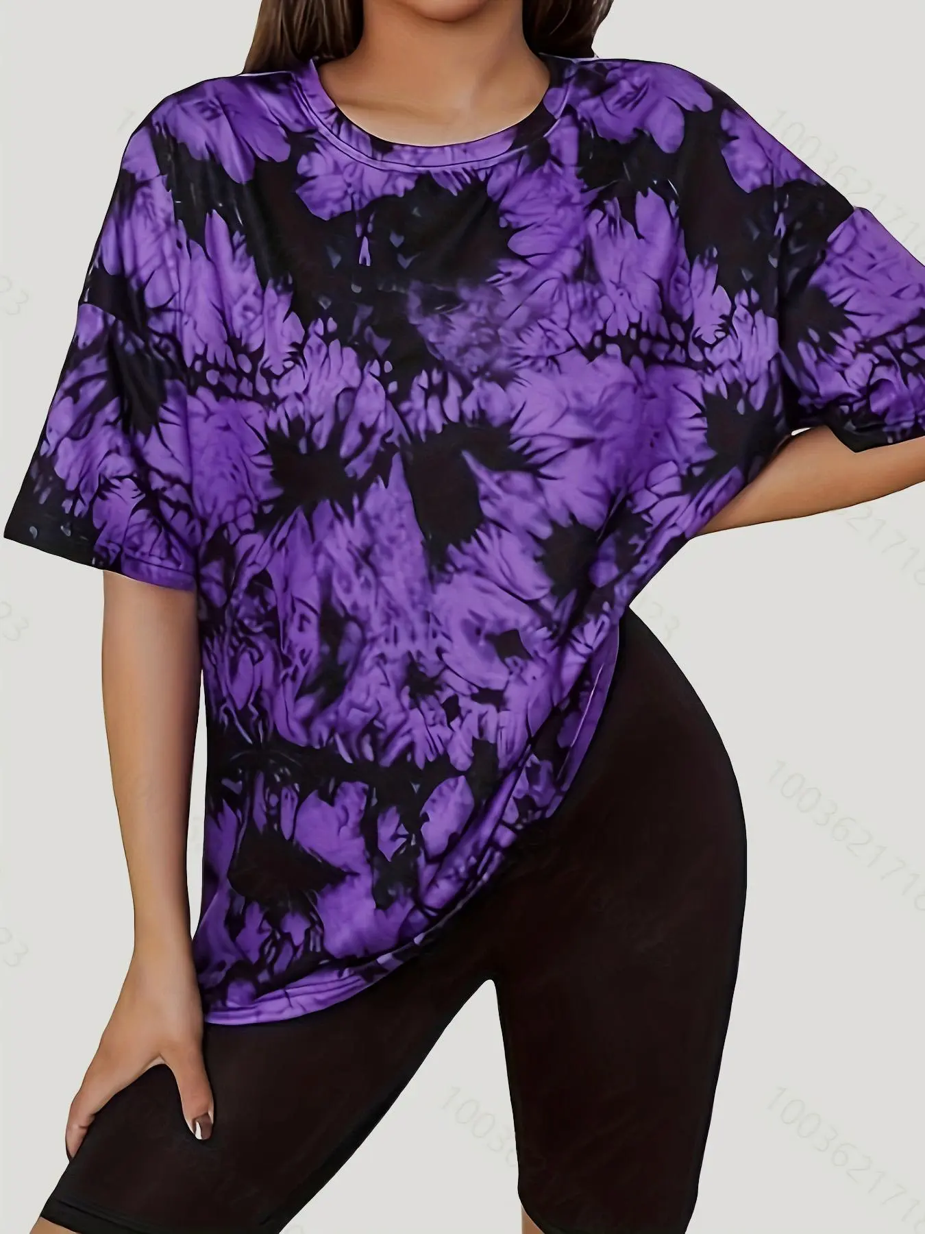 Women's Tie Dye Print Drop Shoulder Tee, Casual Plus Size Half Sleeve Round Neck T-shirt for Spring, Women's  Clothing for Daily Wear