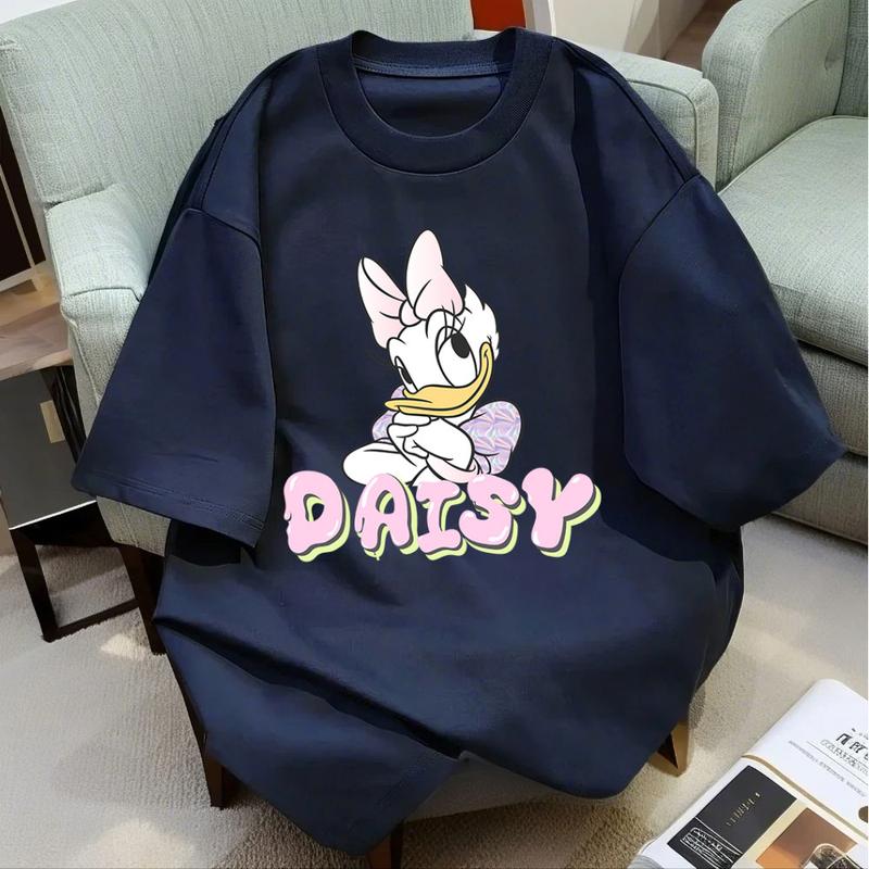 Áo Thun Cotton Ngắn Tay, Dáng Rộng Vừa Vặn, Dành Cho Nữ, In Hình Hoạt Hình Mùa Hè Mới, Chất Liệu Nặng, Dễ Phối Đồ, Xu Hướng Thời Trang 2