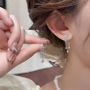 TE031 Aksesoris Anting Juntai Silver Titanium Anti Karat & Anti Luntur