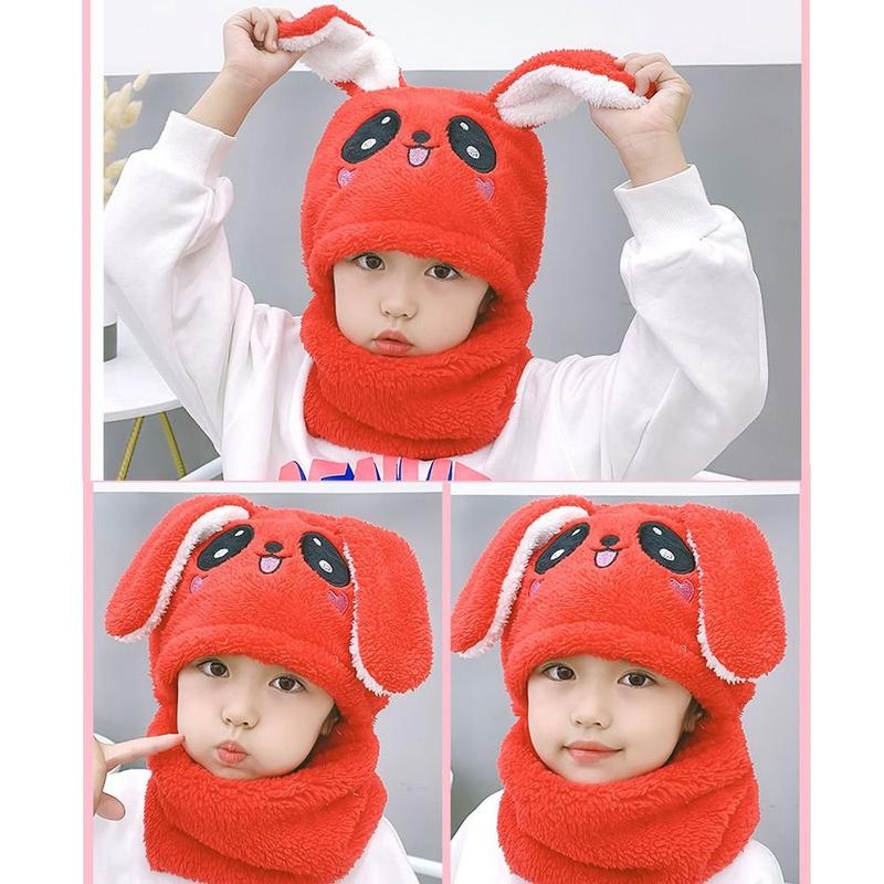 Winter Cartoon Rabbit Coral Velvet Cap Plush Balaclava Kids Caps Double Fleece Warm Neck Cap Children 5