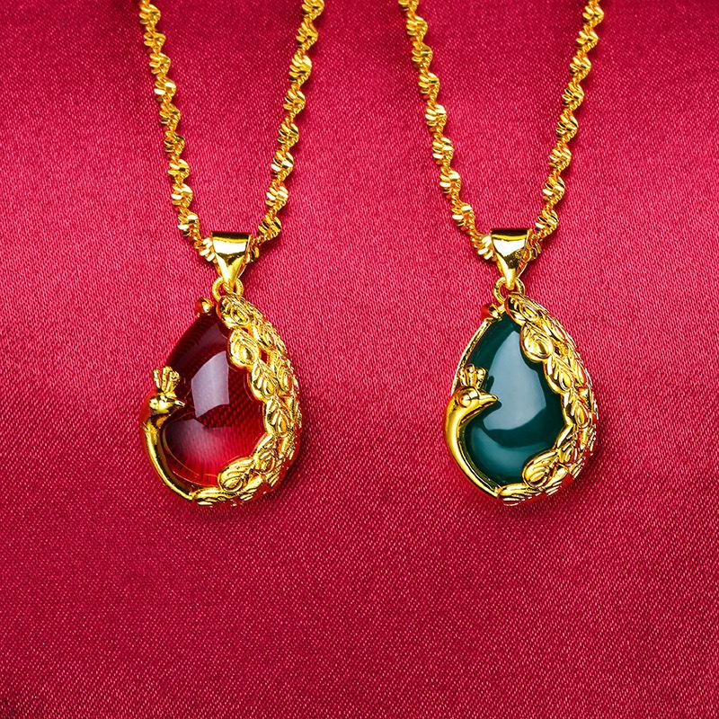 Mặt Dây Chuyền, Đồng Thau Mạ Vàng, Thiết Kế Thời Trang, Giả Ngọc Bích Màu Xanh Lá Cây, Không Phai Màu, Thích Hợp Cho Nữ, Trang Sức Đám Cưới, Quà Tặng Trang Sức Tự Làm