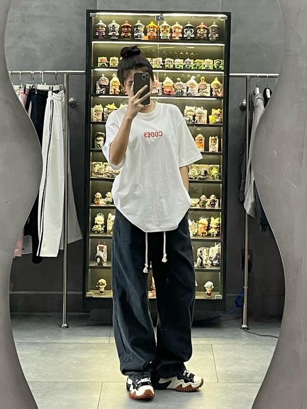  Quần jean ống rộng lưng thun phối thắt lưng dây thừng local brand Codes Studio 