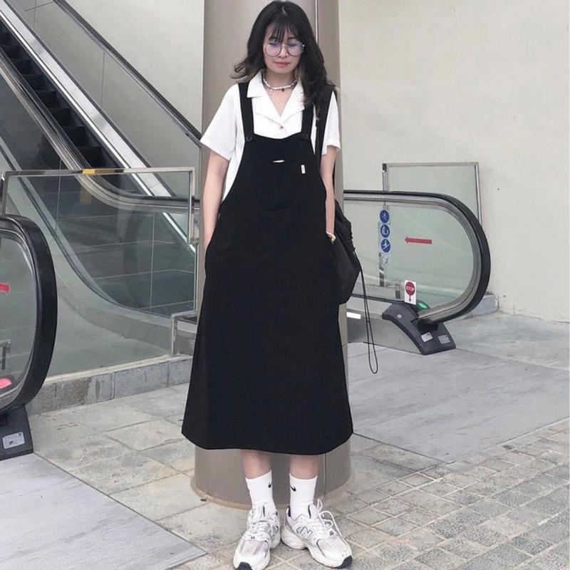 [Bigsize] Yếm váy đen dáng dài bigsize phong cách trẻ trung chất liệu dày dặn đứng form đủ size 60-100kg